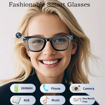 Smart Bluetooth Glasses for Men & Women — AI Translator 140 Languages, Anti-Blue Light, Camera & Speaker for Travel and Meetings