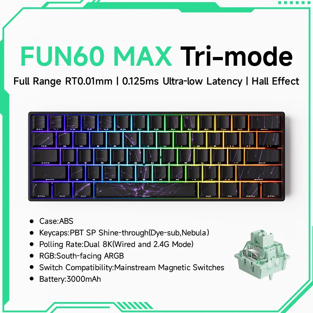 Akko MonsGeek FUN60 60% Mechanical Gaming Keyboard – Magnetic Switch, 8K Rapid Trigger, ARGB HE/TMR Custom Keyboard