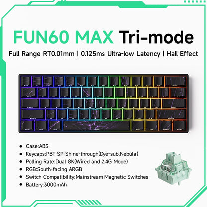 Akko MonsGeek FUN60 60% Mechanical Gaming Keyboard – Magnetic Switch, 8K Rapid Trigger, ARGB HE/TMR Custom Keyboard