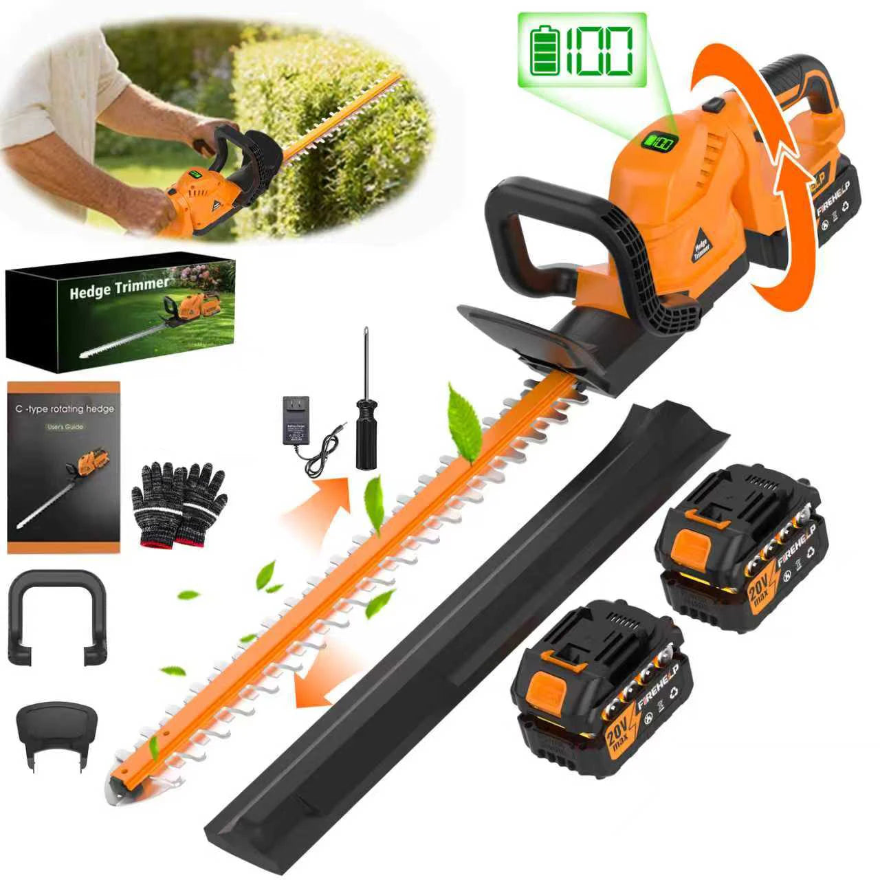 Cordless 2-in-1 Hedge Trimmer & Pruner 20V – 22-Inch Blade Garden Tool for Lawns, Shrubs & Branch Cutting (Battery Optional)