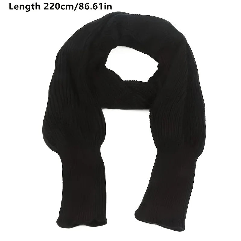 Solid Color Knit Shawl with Long Sleeves - Elegant Soft Warm Top, Elastic Wrap Scarf for Autumn and Winter