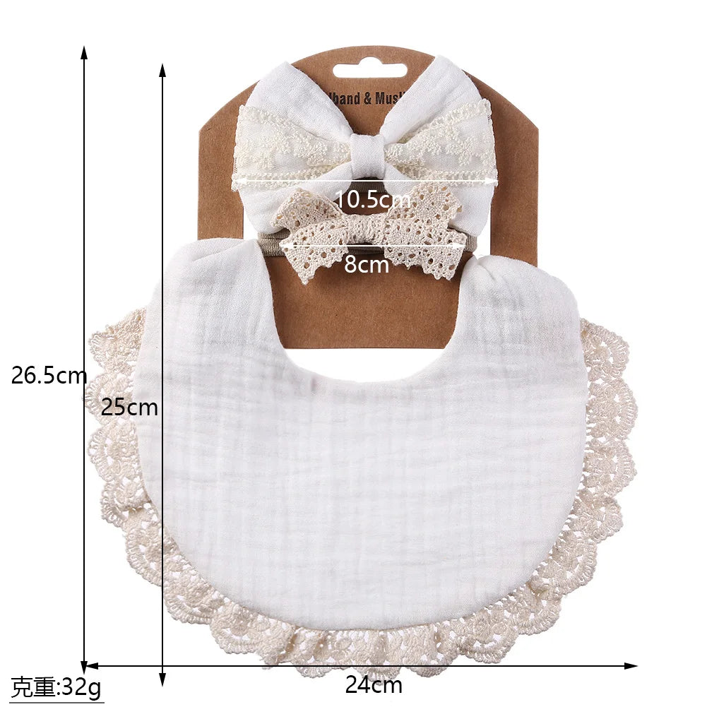 3PCS Baby Bib Set – Solid Muslin Cotton & Bamboo Feeding Drool Burp Cloth with Tassel Lace, Adjustable Infant Scarf for Boys & Girls