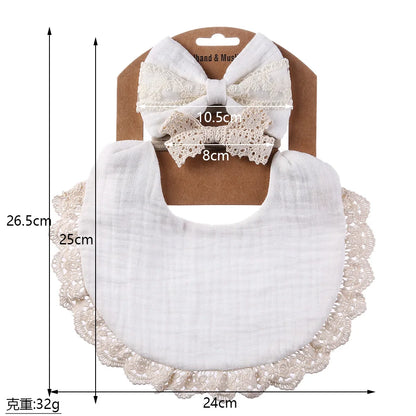 3PCS Baby Bib Set – Solid Muslin Cotton & Bamboo Feeding Drool Burp Cloth with Tassel Lace, Adjustable Infant Scarf for Boys & Girls