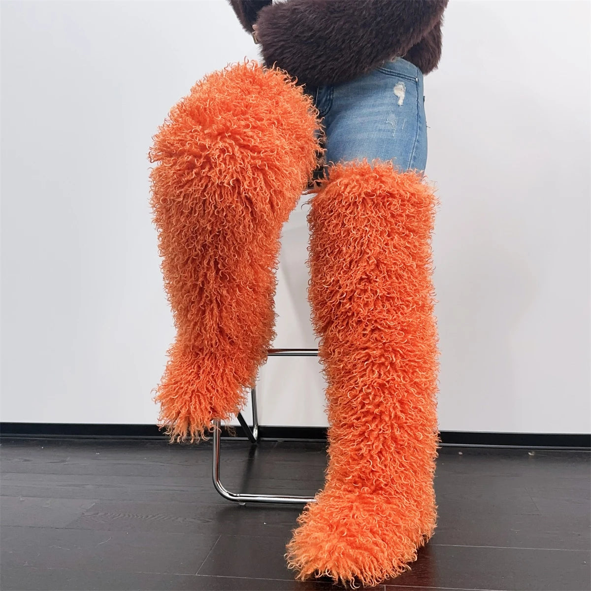 Women’s Faux Mongolian Fur Thigh High Boots - Winter Warm Plush Lined Fashion Boots for Cold Weather