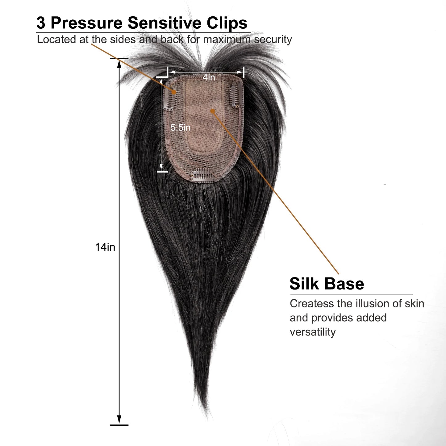 Brown Blonde Ombre Human Hair Toppers for Women – 10/12/14 Inches with Silk Base, Clips, and Bangs