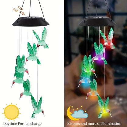 LED Color-Changing Butterfly, Dragonfly & Hummingbird Solar Wind Chime – Waterproof Outdoor Decoration & Birthday Gift