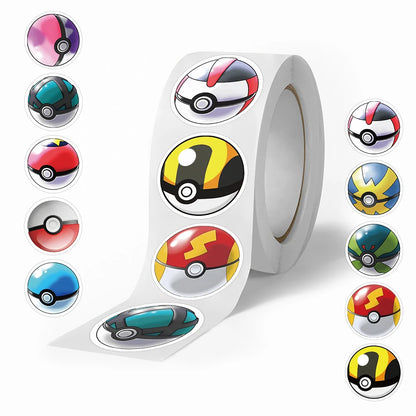 Pokemon Poké Ball Stickers – 500PCS Cartoon Anime Decorative Sticker Roll for DIY Crafts, Journals, Cups & Scrapbooking