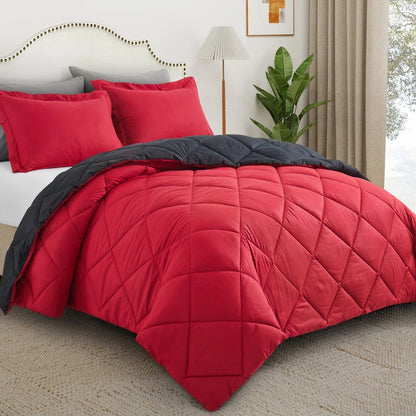 2/3PCS Reversible Comforter Bedding Set – Queen/King Size for All Seasons with Pillow Shams