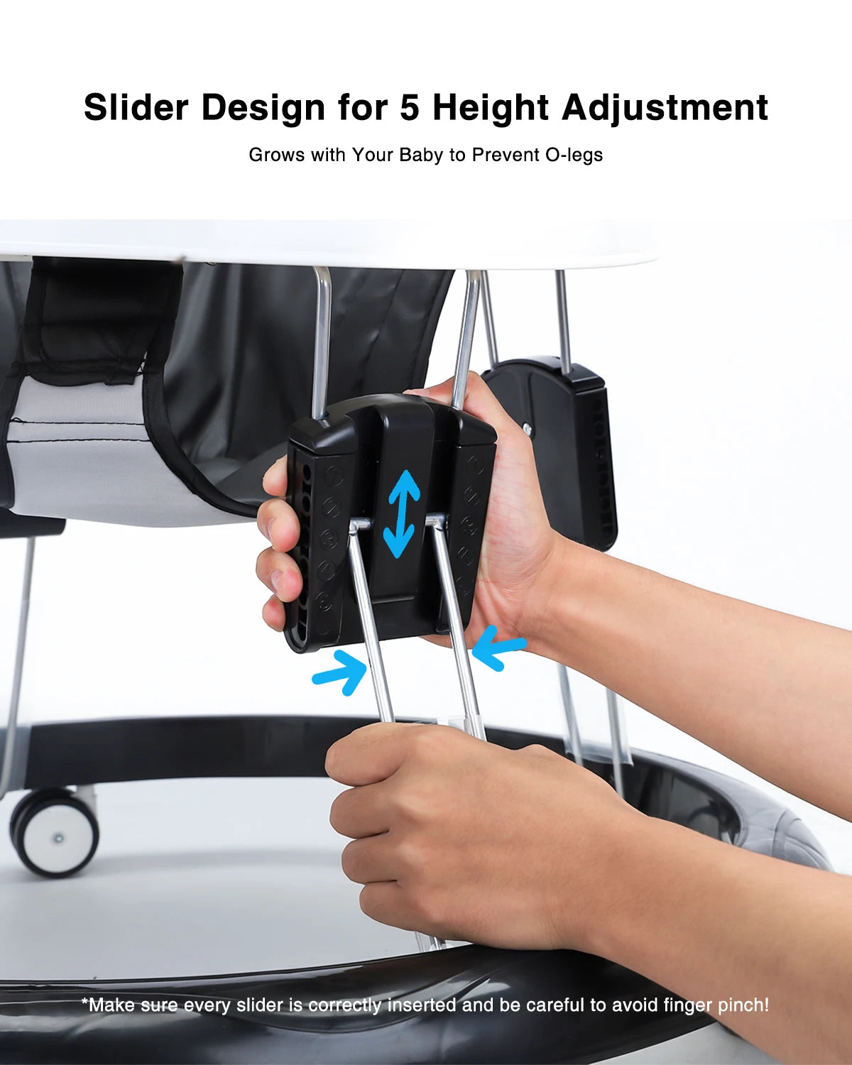 UBRAVOO Adjustable Baby Walker – Round Folding Toddler Walker with Universal Wheels, 9 Height Settings for Ages 6-18 Months, Model ZM01