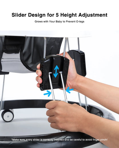 UBRAVOO Adjustable Baby Walker – Round Folding Toddler Walker with Universal Wheels, 9 Height Settings for Ages 6-18 Months, Model ZM01