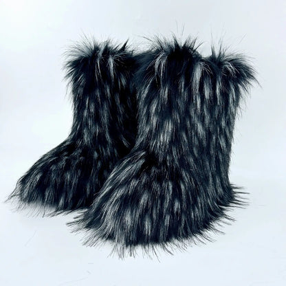 Women’s Faux Fur Winter Boots - Plush Warm Snow Shoes for Ladies with Luxury Furry Fashion Style