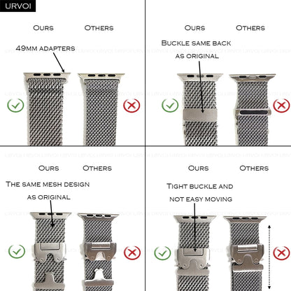 URVOI Stainless Steel Mesh Band for Apple Watch Ultra 2/1, Series 10/9 – 316L Secure Parachute Buckle, 46/49mm
