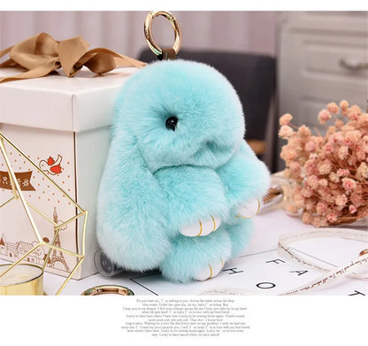 Fluffy Rabbit Fur Pompon Keychain – Cute Bunny Bag and Car Key Ring for Women and Girls