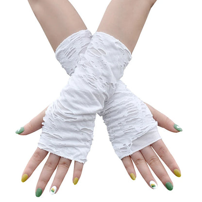 Sexy Gothic Fingerless Gloves – Ripped Broken Slit Halloween Cosplay Gloves with Holes Design for Adults Costume Wear