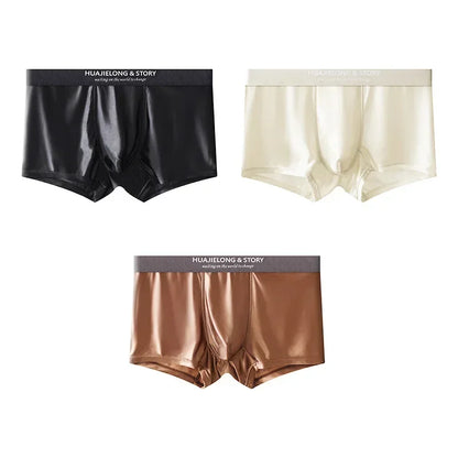 Men’s Ice Silk Boxer Shorts – Breathable Satin-Like Mesh Summer Underwear, Skin-Friendly Comfort Fit (1–3 Pack)