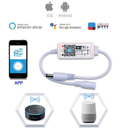 Magic Home WiFi LED Strip Light Controller Smart APP & Voice Control Dimmer for Single Color LED Tape Lights Compatible with Alexa & Google Home