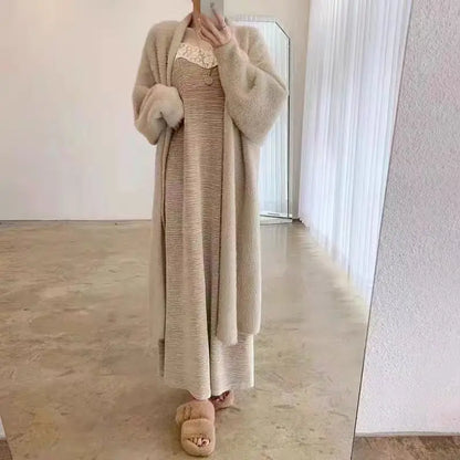 2024 Long Cardigan Women’s Knitted Sweater Jacket – Spring & Autumn Crochet, Loose Fit, Pockets, Winter Maxi Warm Jumper Coat
