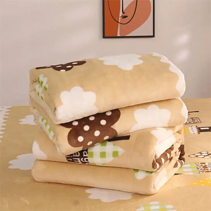 Flannel Fleece Blanket for Beds - Soft Coral Fleece Flower & Plaid Print Blanket for Summer and Fall