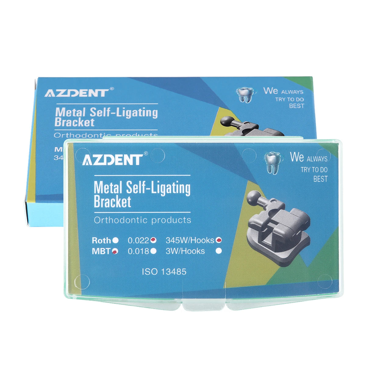 AZDENT 5 Boxes Dental Brackets – Passive Self-Ligating Orthodontic Braces with MIM Monoblock & Buccal Tubes, MBT/Roth 0.022, 345 Hooks