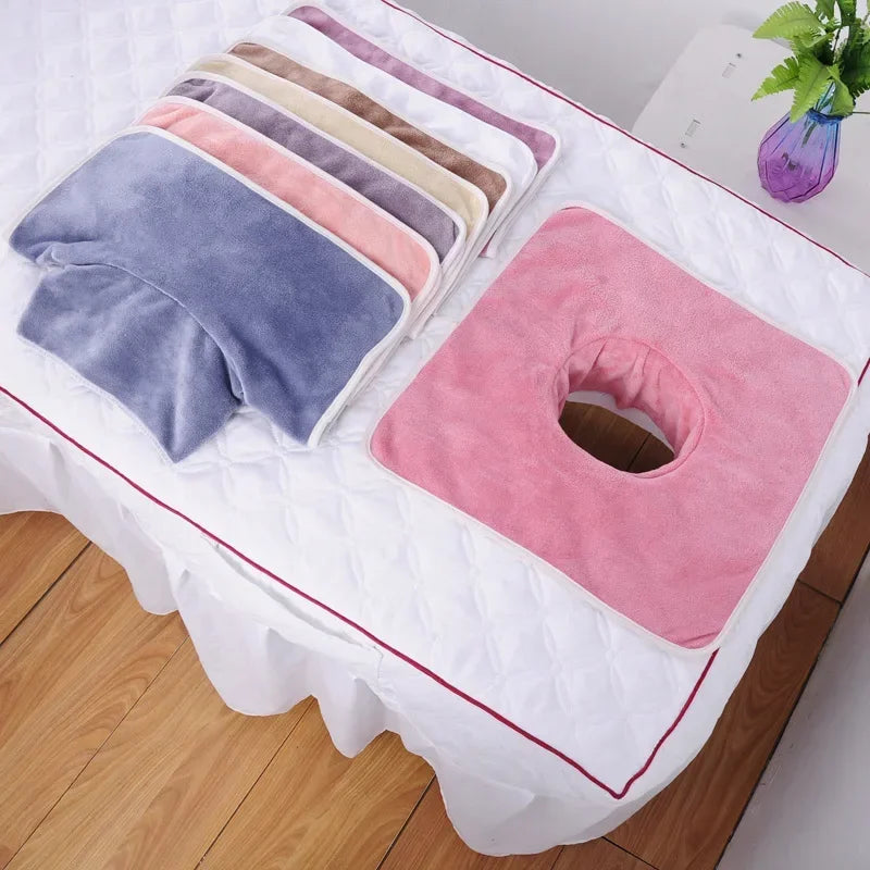 35×35cm Velvet SPA Massage Face Towel – Thickened Table Cover with Face Breath Hole