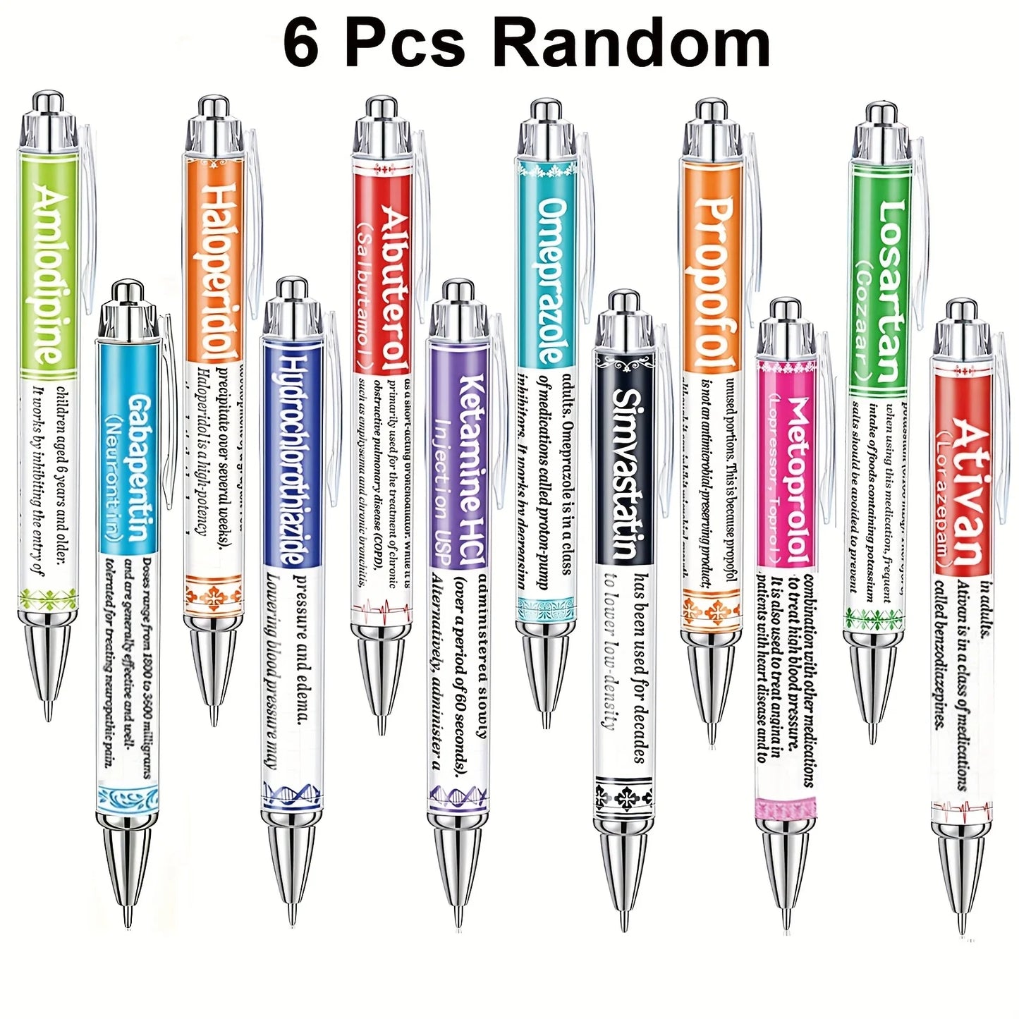 6/12pcs Pharmacy Retractable Pens - Funny Nurse Pharmacist Gift Ballpoint Pens for Medical Staff & Nurses Week
