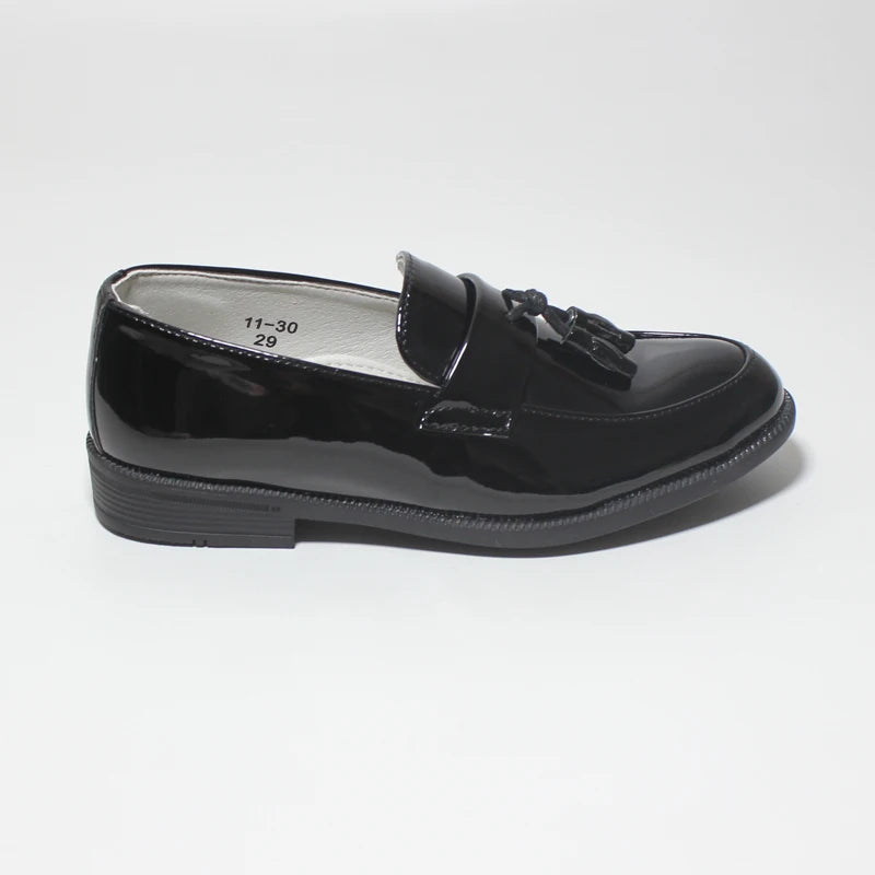 Boys’ Black Dress Shoes – Soft Patent PU Leather Flats for Kids and Teenagers, Ideal for Weddings, Parties, and Stage Performances