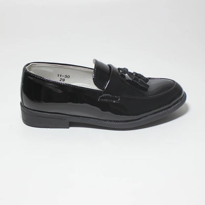 Boys’ Black Dress Shoes – Soft Patent PU Leather Flats for Kids and Teenagers, Ideal for Weddings, Parties, and Stage Performances