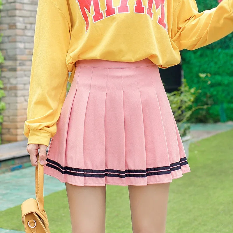 Preppy Pleated Mini Skirt – Elastic Waist Vintage Korean Streetwear for Girls & Students
