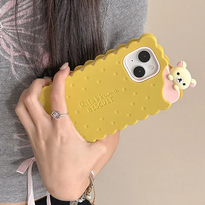 Sandwich Biscuit Tide Bear Silicone Phone Case for iPhone 16 15 14 13 12 11 Pro Max Shockproof Soft Cover