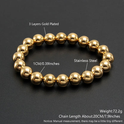 MHS.SUN Trendy Stainless Steel Stretch Bracelet — Gold & Silver Beaded 2mm/5mm/8mm for Men & Women