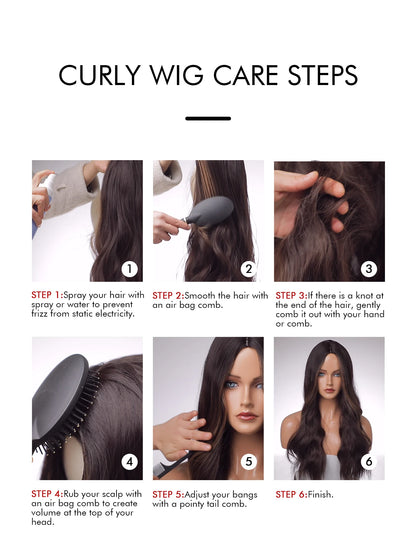 Super Long Curly Wavy Brown Synthetic Wig with Bangs – Heat-Resistant Afro Style for Cosplay, Party, Halloween, White Women