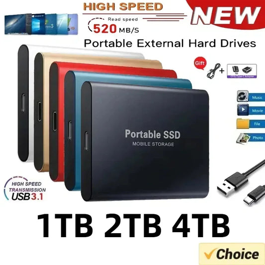 Portable SSD 1TB–4TB High-Speed External Drive – USB 3.1 Type-C Solid State Hard Disk for Laptop, PC & Mac