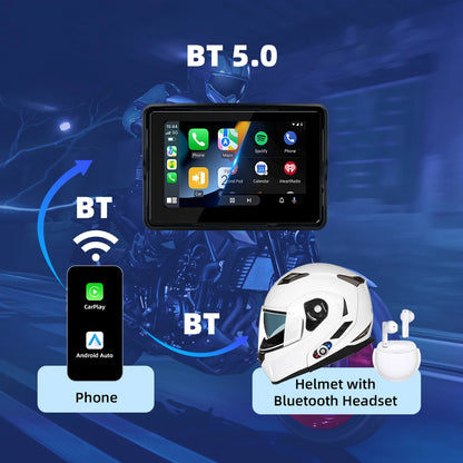 EKIY 5" Portable Motorcycle GPS Navigation Display – Digital Dashboard with Wireless CarPlay & Android Auto