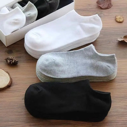 Unisex Ankle Socks Set – Solid Black White Gray Breathable Cotton Invisible Sports Short Socks for Men & Women (5/10 Pairs Pack)