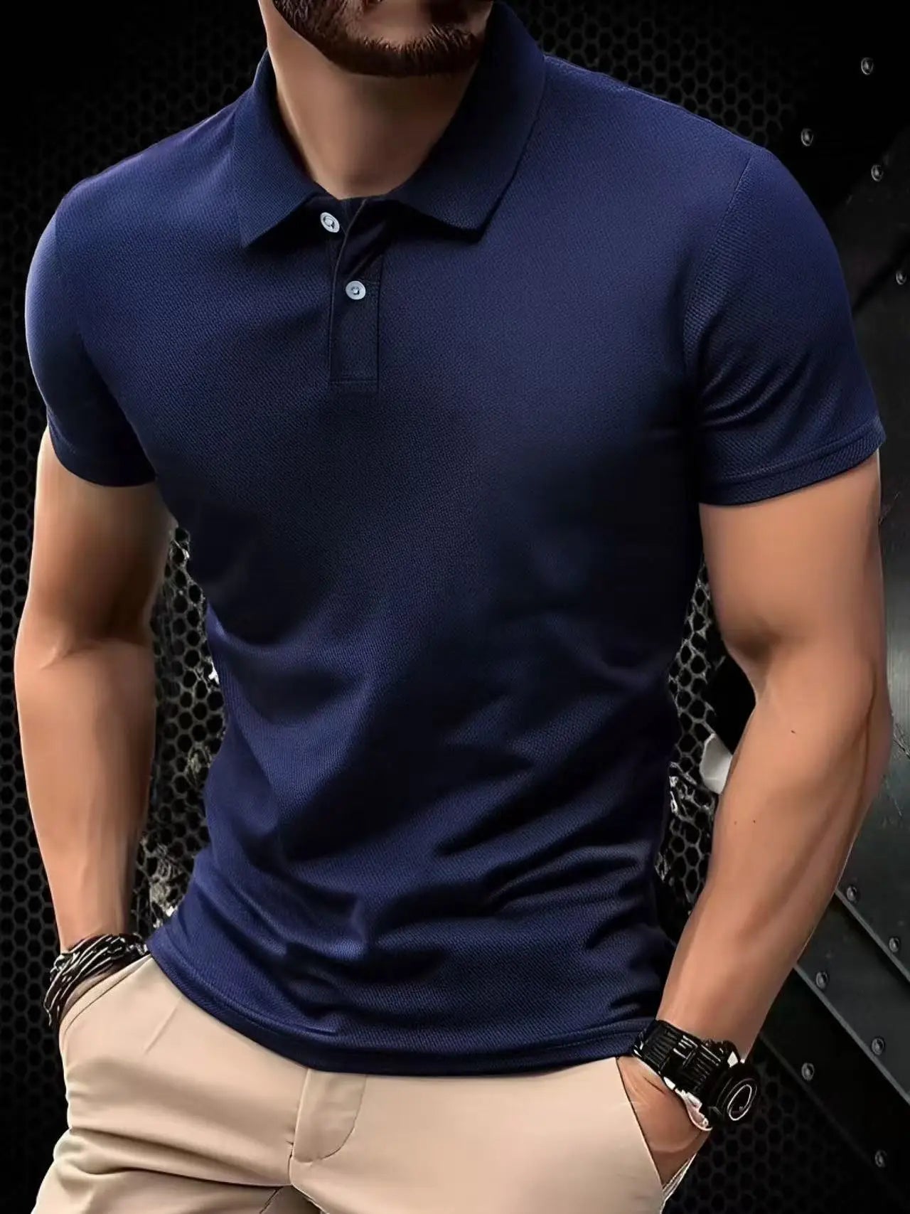 Men's Short Sleeve Polo Shirt - Solid Color Breathable Casual Oversized Summer Splice Top