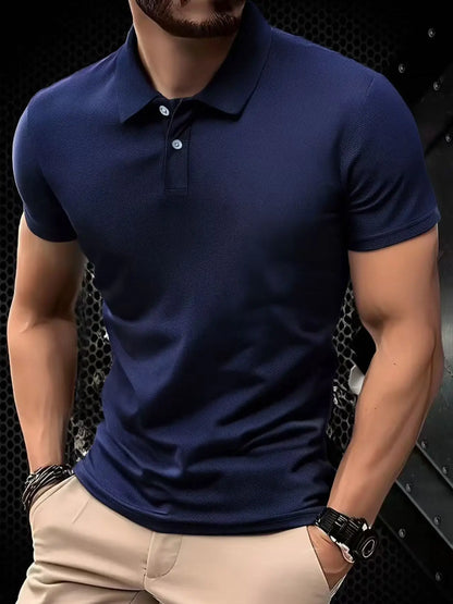 Men's Short Sleeve Polo Shirt - Solid Color Breathable Casual Oversized Summer Splice Top
