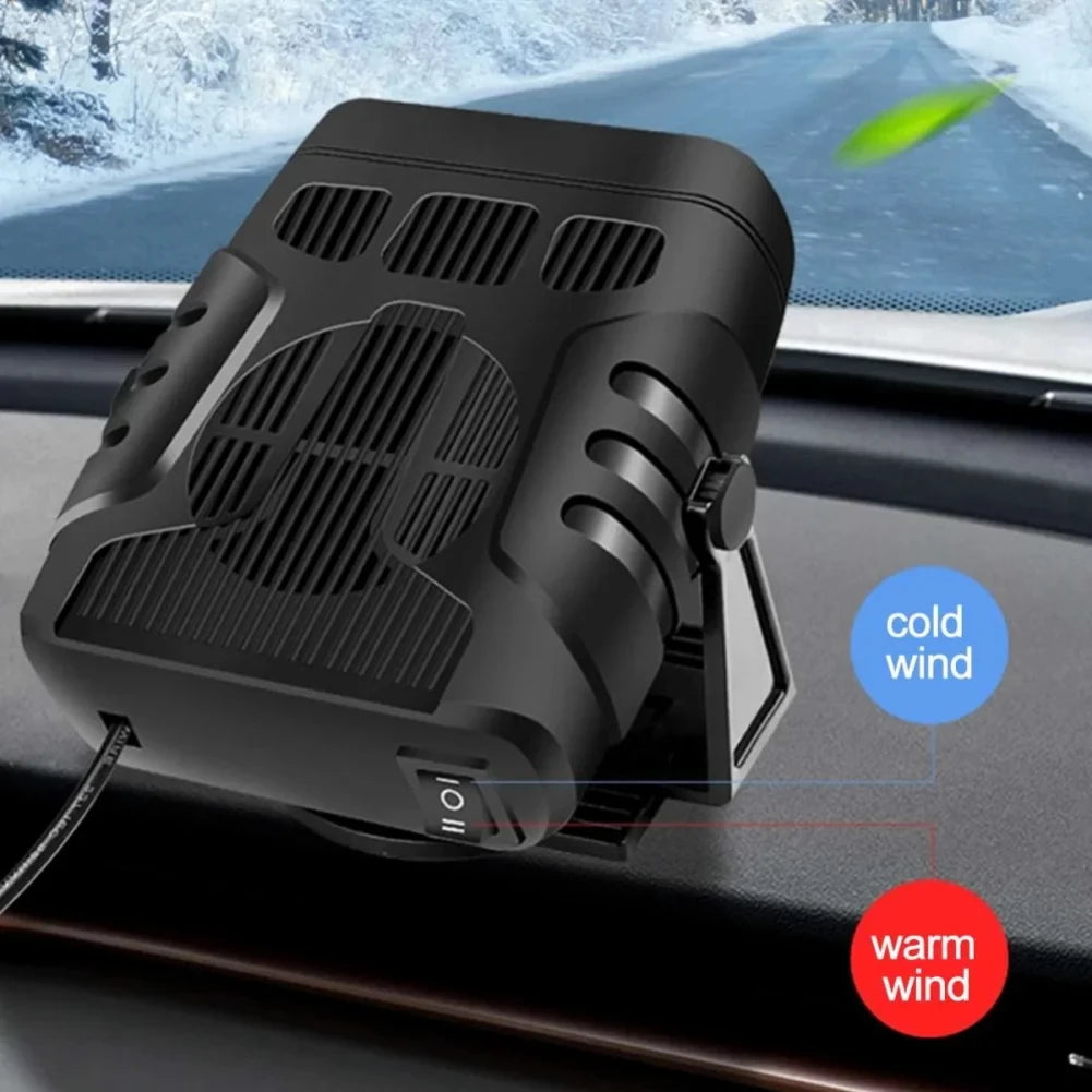 Electric Car Heater & Air Cooler Fan 12V/24V – Portable 120W Demister Defroster for Windshield Defogging