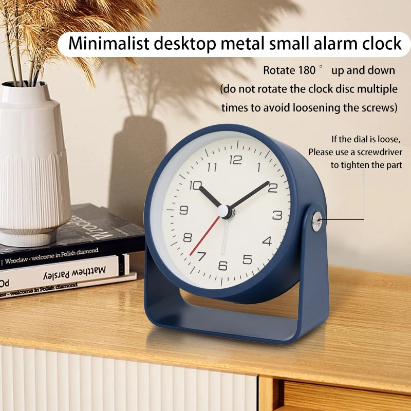 Creative Metal Minimalist Silent Alarm Clock – Small Quartz Desktop Clock for Student Desk, Room & Office Decor