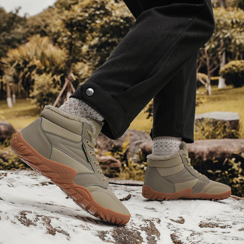 Men's Winter Snow Boots – Warm Fur Lined, Non-Slip Barefoot Outdoor Ankle Sneakers, Lightweight Hiking Shoes, Plus Size
