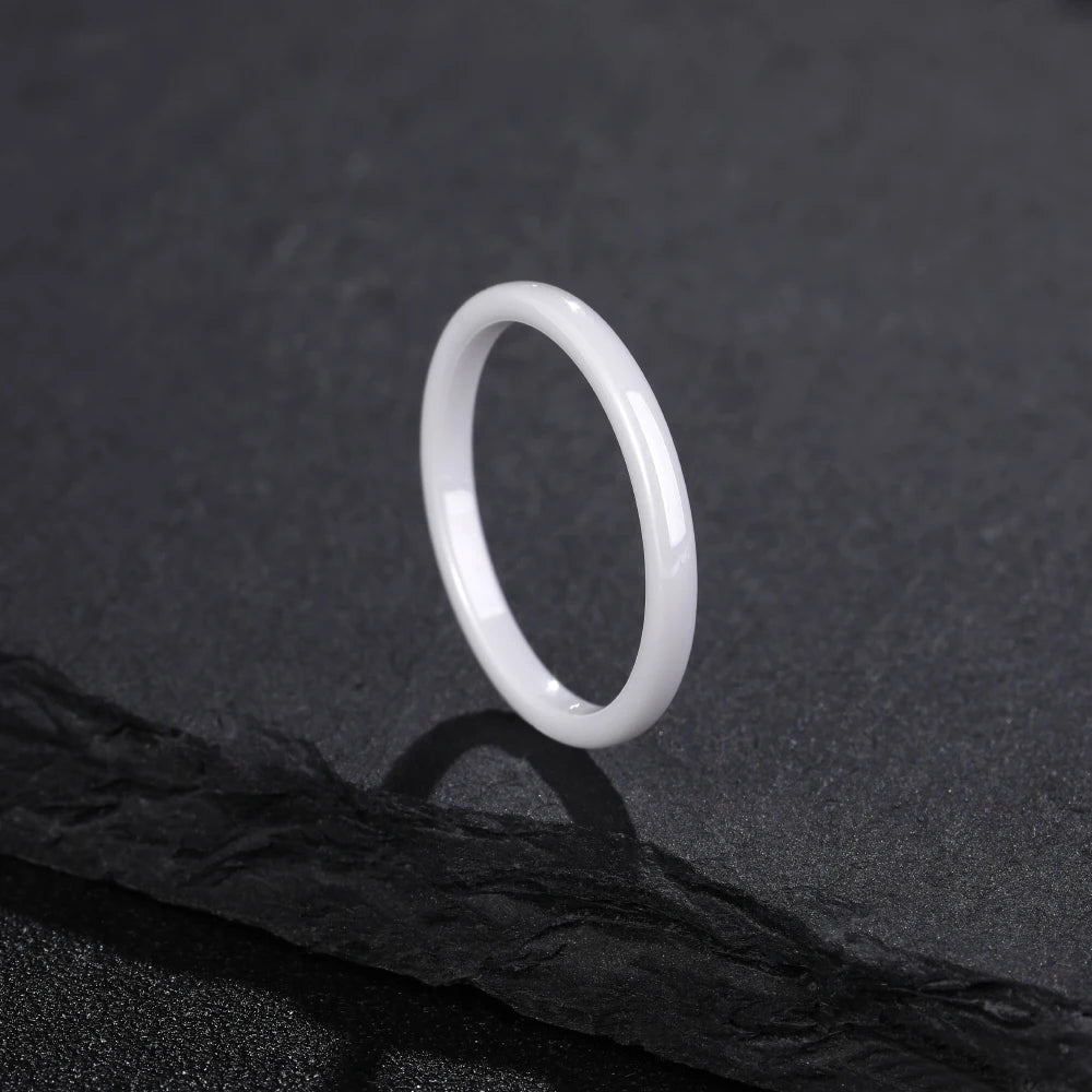 Kolmnsta White Ceramic Rings – 2mm, 4mm, 6mm Polished Anti-Allergy Wedding & Engagement Bands for Men & Women