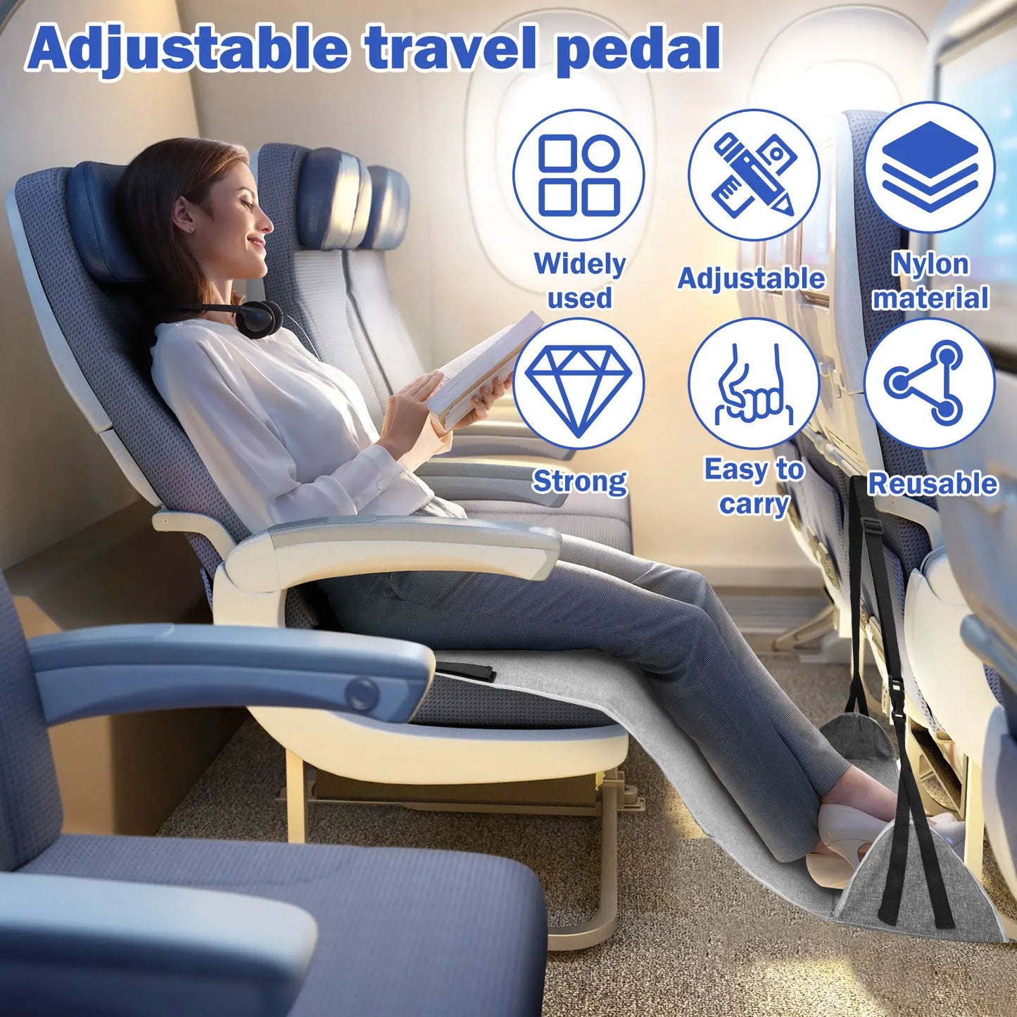 Portable Airplane & Travel Foot Rest Hammock – Adjustable Footrest for Plane, Train, Car, Office