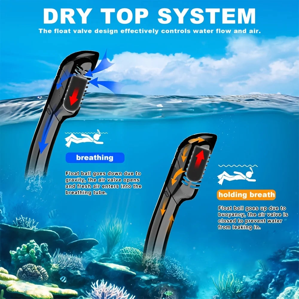 Tempered Glass Diving Mask & Snorkel Set - Panoramic Adult Scuba & Swimming Snorkeling Gear