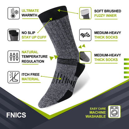 3 Pairs Merino Wool Crew Socks | Thermal Warmth for Men & Women, Ideal for Winter Work, Hiking, Running & Outdoor Sports
