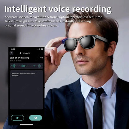 LIGE Smart Camera Glasses – Bluetooth Music Sunglasses with Call, Photo & Video Recording, Anti-Blue Light & UV Protection
