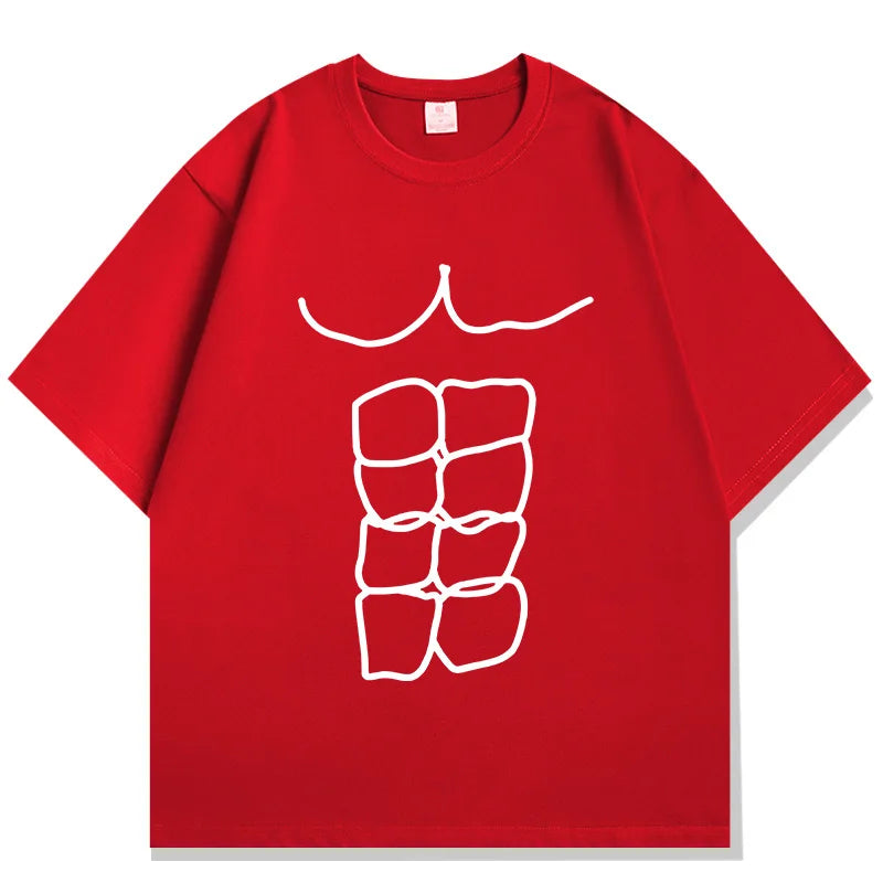Fun Fitness Abdominal Muscle Print T-Shirt - Women's Short Sleeve Sports Graphic Top