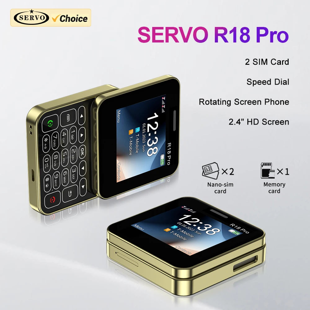 2024 NEW SERVO R18Pro Mini Mobile Phone – 2.4" Rotating Screen, Button Slider, Flashlight, Magic Voice, Dual SIM Standby