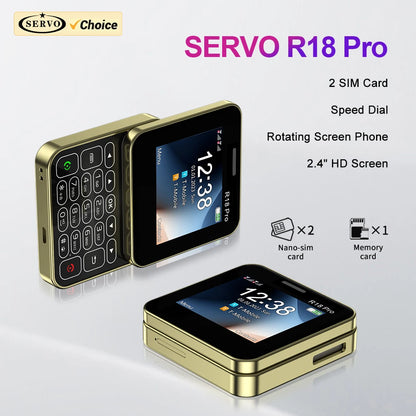 2024 NEW SERVO R18Pro Mini Mobile Phone – 2.4" Rotating Screen, Button Slider, Flashlight, Magic Voice, Dual SIM Standby
