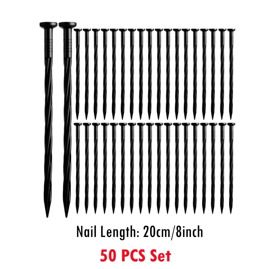 50PCS Plastic Lawn Stakes - 20cm Landscaping Anchoring Spikes for Garden Edging and Weed Barriers
