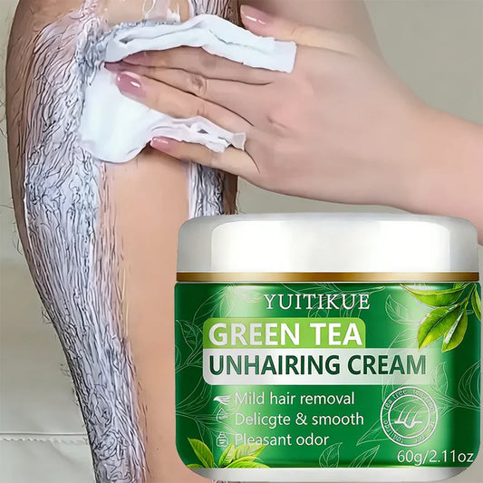 YUITIKUE Green Tea Hair Removal Cream – Gentle Unhairing Formula for Smooth Skin, Pleasant Scent, All Skin Types 60g
