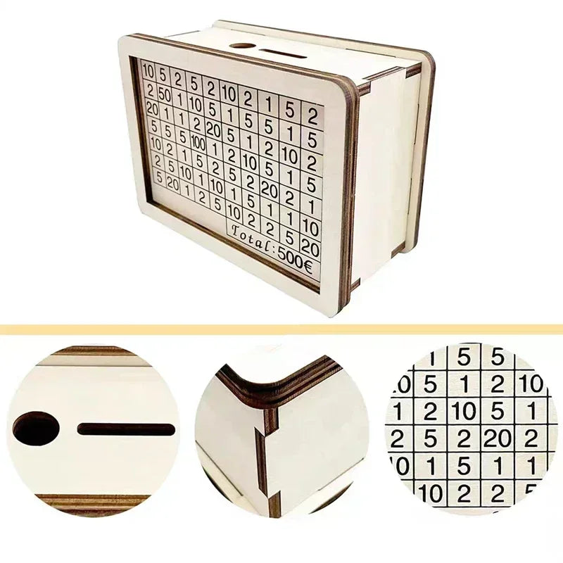 Wooden Money Box Piggy Bank – Reusable Savings Bank with Goal Tracker & Numbers – Helps Build Saving Habit